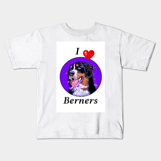 I LOVE BERNERS CARTOON PURPLE Kids T-Shirt by MarniD9